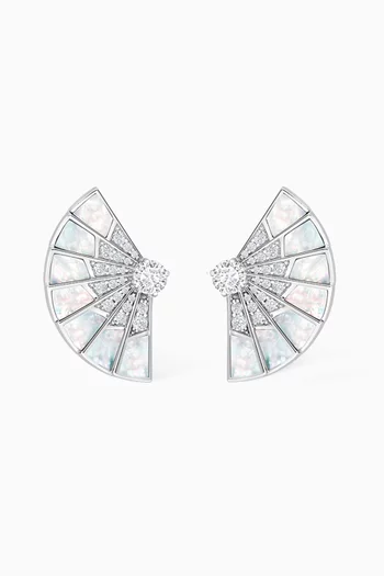 Fanfare Symphony White Mother of Pearl Earrings with Diamonds in 18kt White Gold