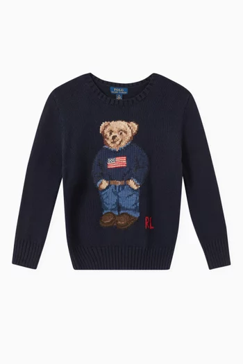 Polo Bear Flag Sweater in Cotton Knit  