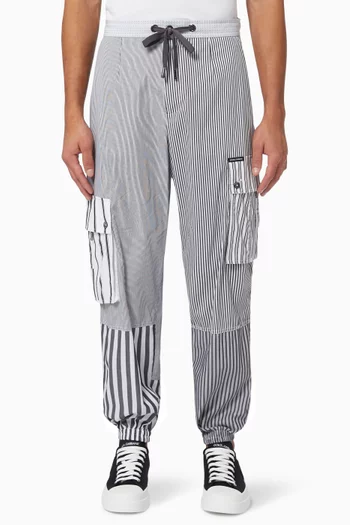 Multi-pocket Jogging Pants in Mix Stripe Cotton    