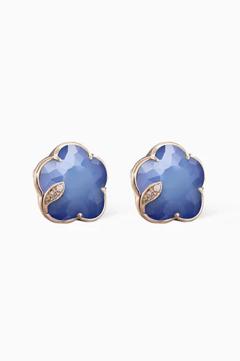 Petit Joli Earrings with Blue Moon & Diamonds in 18kt Rose Gold         