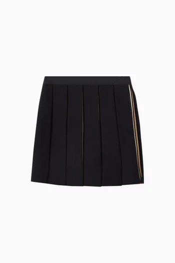 Icon Stripe Detail Pleated Skirt in Wool Blend       