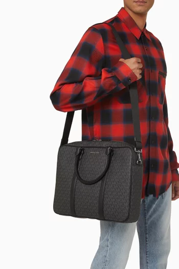 Hudson Logo Briefcase in Canvas & Leather