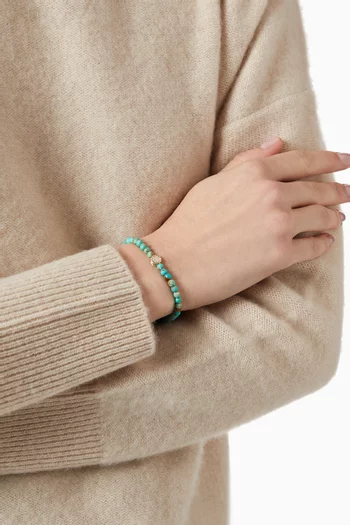 Spiritual Beads Peace Sign Turquoise Bracelet with Pavé Diamonds in 14kt Yellow Gold  