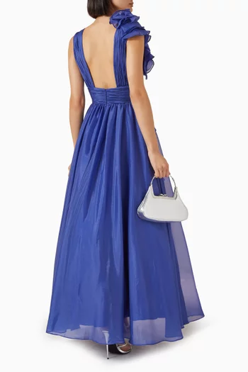 V-neck Ruffle Gown in Chiffon