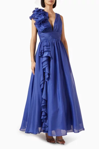 V-neck Ruffle Gown in Chiffon