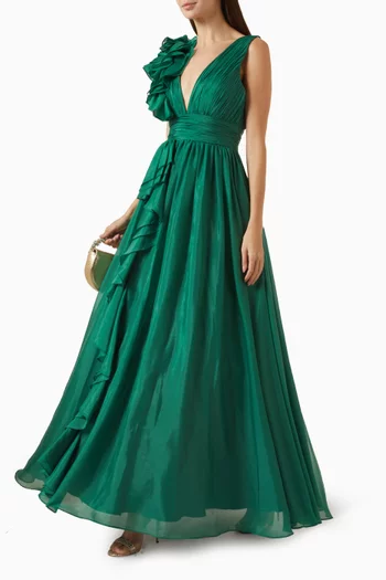 V-neck Ruffle Gown in Chiffon
