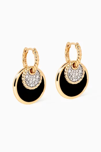 DY Elements® Pavé Diamonds, Black Onyx and Mother of Pearl Drop Earrings in 18kt Yellow Gold