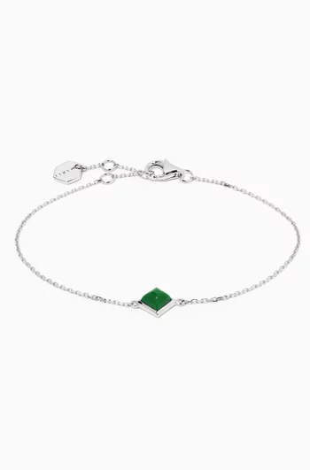 سوار كليو بحلية هرمية بحجر عقيق أخضر ذهب أبيض عيار 18