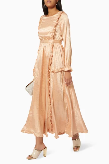 Violet Ruffle Dress in Textured Satin