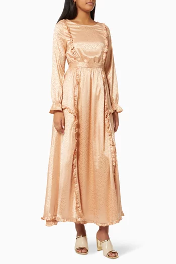 Violet Ruffle Dress in Textured Satin