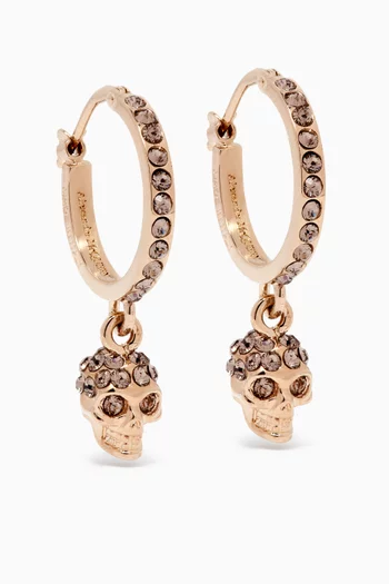Skull Crystal Hoop Earrings in Brass 