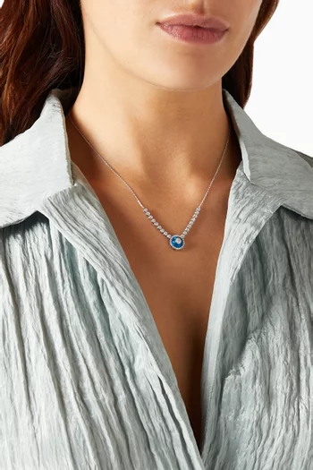 Half Tennis Evil Eye Diamond Pendant in 14kt White Gold  