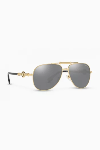 Aviator Mirror Sunglasses with Medusa Medallion     