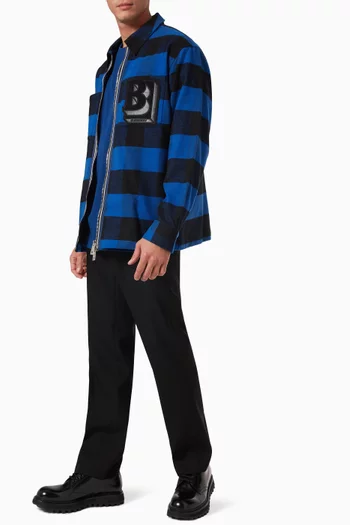Letter Graphic Zip-front Shirt in Check Cotton Flannel  