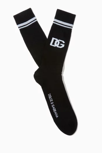 Jacquard DG Logo Socks in Ribbed Cotton  