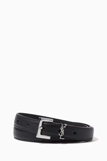 Monogram Narrow Belt with Square Buckle in Smooth  Leather               