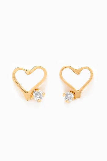 Heart Diamond Stud Earrings in 18kt Yellow Gold          