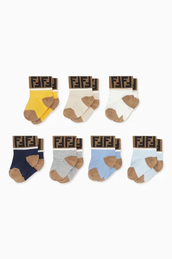 Buy Fendi Multicolour Logo Intarsia Socks Set of 7 For Kids Online Ounass UAE