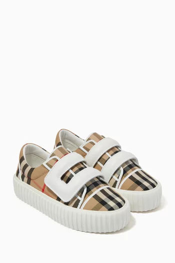 Mark Check Sneakers in Cotton & Leather   