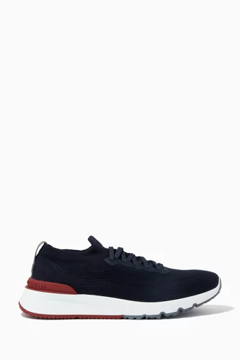 Low Top Sneakers in Cotton Knit & Calfskin    