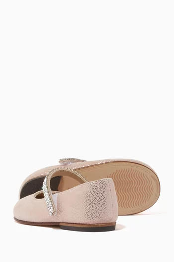 Crystal Strap Ballerinas in Leather