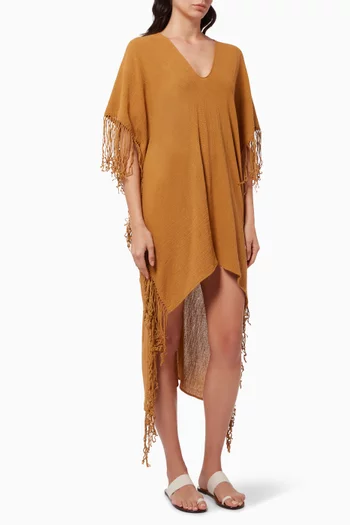Butub Fringed Dress in Cotton Gauze   