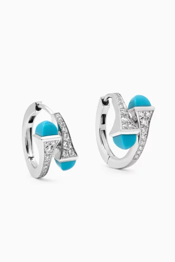 Cleo Small Diamond & Turquoise Hoop Earrings in 18kt White Gold