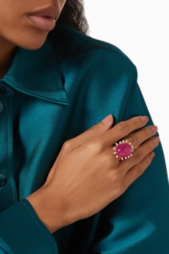 Ruby Statement Ring with Diamonds in 18kt Yellow Gold             