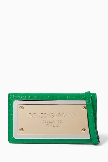 Phone Bag with Logo Maxi-plate in Croc-embossed Leather