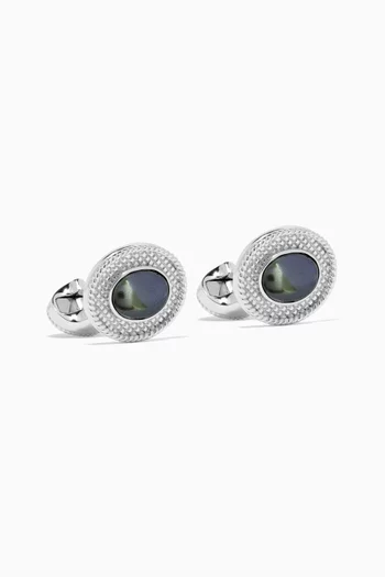 Cable Oval Cufflinks with Hematite in Sterling Silver
