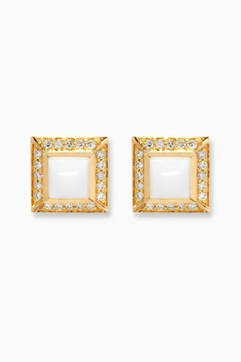 Cleo Lotus White Agate & Pavé Diamond Stud Earrings in 18kt Yellow Gold        