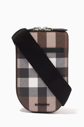 حقيبة هاتف بحمالة كروس جلد بنقشة مربعات