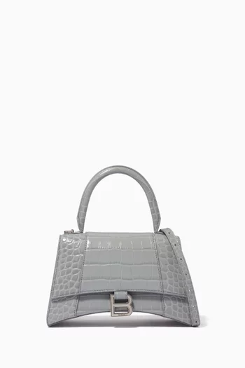 Hourglass Small Top Handle Bag in Shiny Croc-embossed Calfskin  