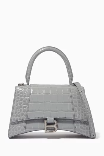 Hourglass Small Top Handle Bag in Shiny Croc-embossed Calfskin  