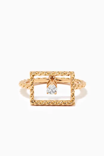 Rope Rectangle Diamond Ring in 18kt Yellow Gold
