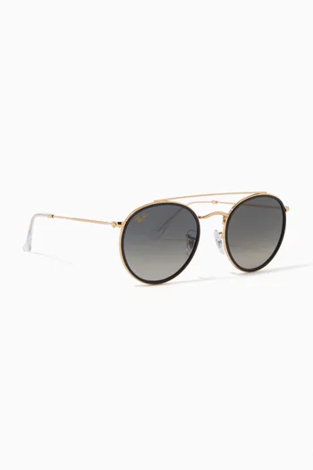 Round Double Bridge Sunglasses in Metal 