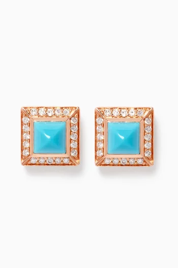 Cleo Lotus Turquoise & Pavé Diamond Stud Earrings in 18kt Rose Gold         