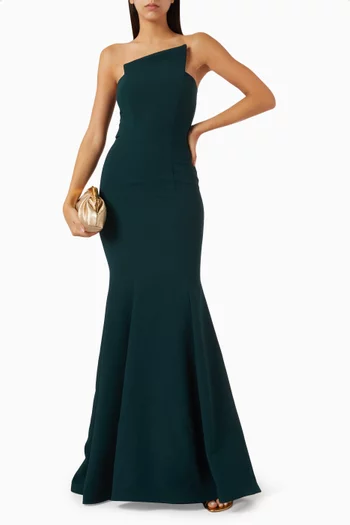 Asymmetric Gown in Pebbled Crepe