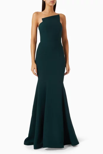 Asymmetric Gown in Pebbled Crepe