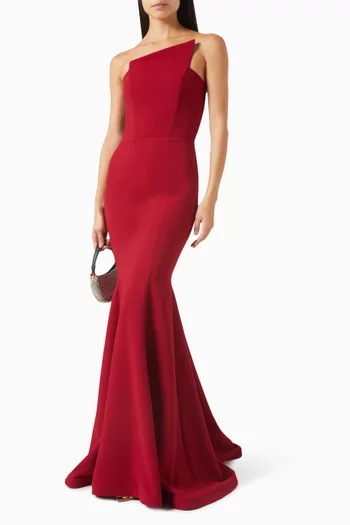 Asymmetric Gown in Pebbled Crepe