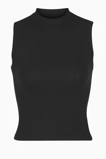 Mock Neck Tank in Stretch Cotton Jersey  