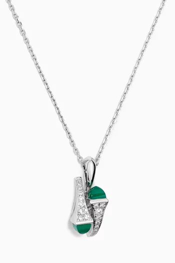 Cleo Diamond & Green Agate Necklace in 18kt White Gold 