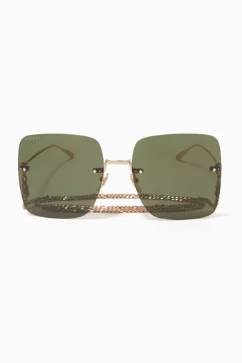 Oversized Square Frame Sunglasses in Metal 