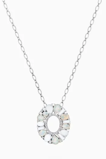 Blaze Diamond, Opal & Mother of Pearl Necklace in 18kt White Gold