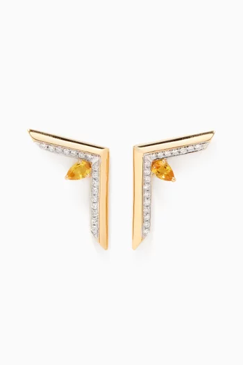Phoenician Script Yellow Sapphire & Diamond Earrings in 18kt Yellow Gold