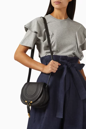 Small Marcie Saddle Bag in Grained Calfskin