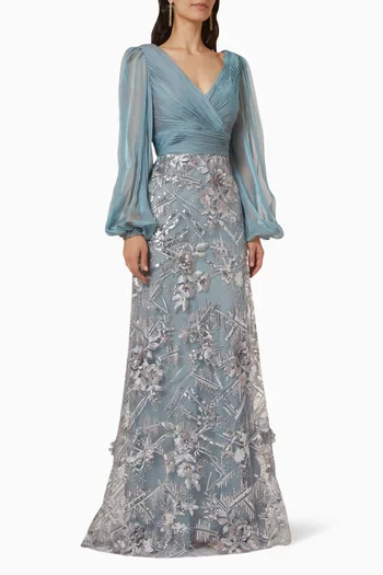 Sheer Sleeves Embellished Gown