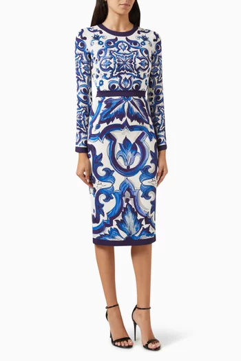 Majolica-print Midi Dress in Charmeuse