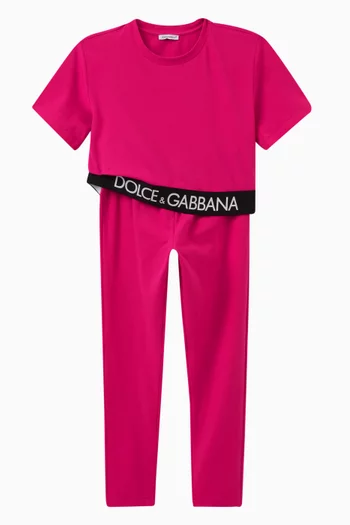 تي شيرت بشريط شعار الماركة قطن