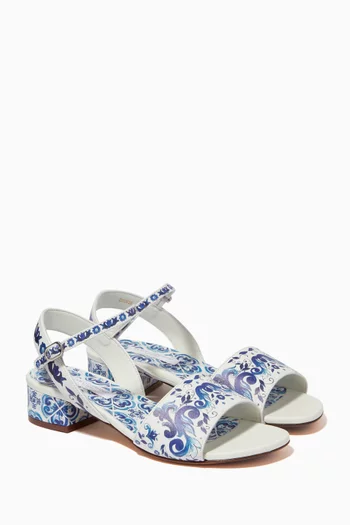 Majolica Print Sandals in Leather
